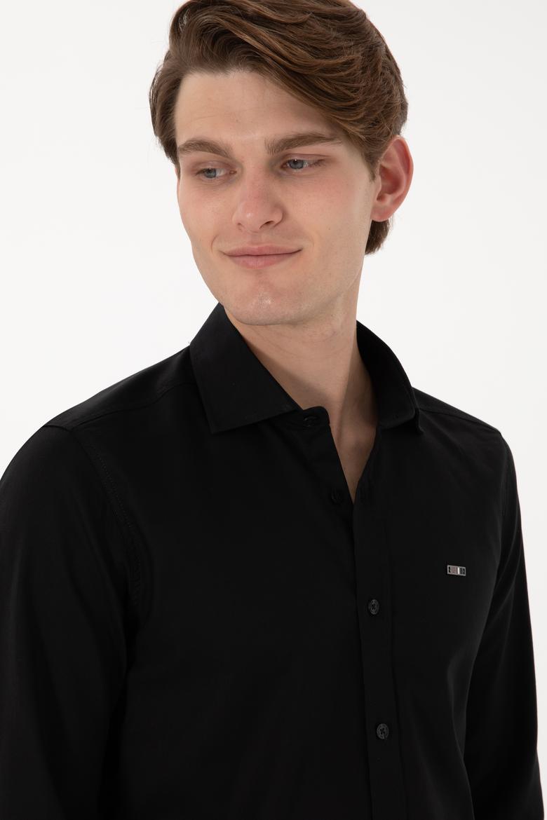 Erkek Siyah Uzun Kollu Basic Gömlek - 50298004032