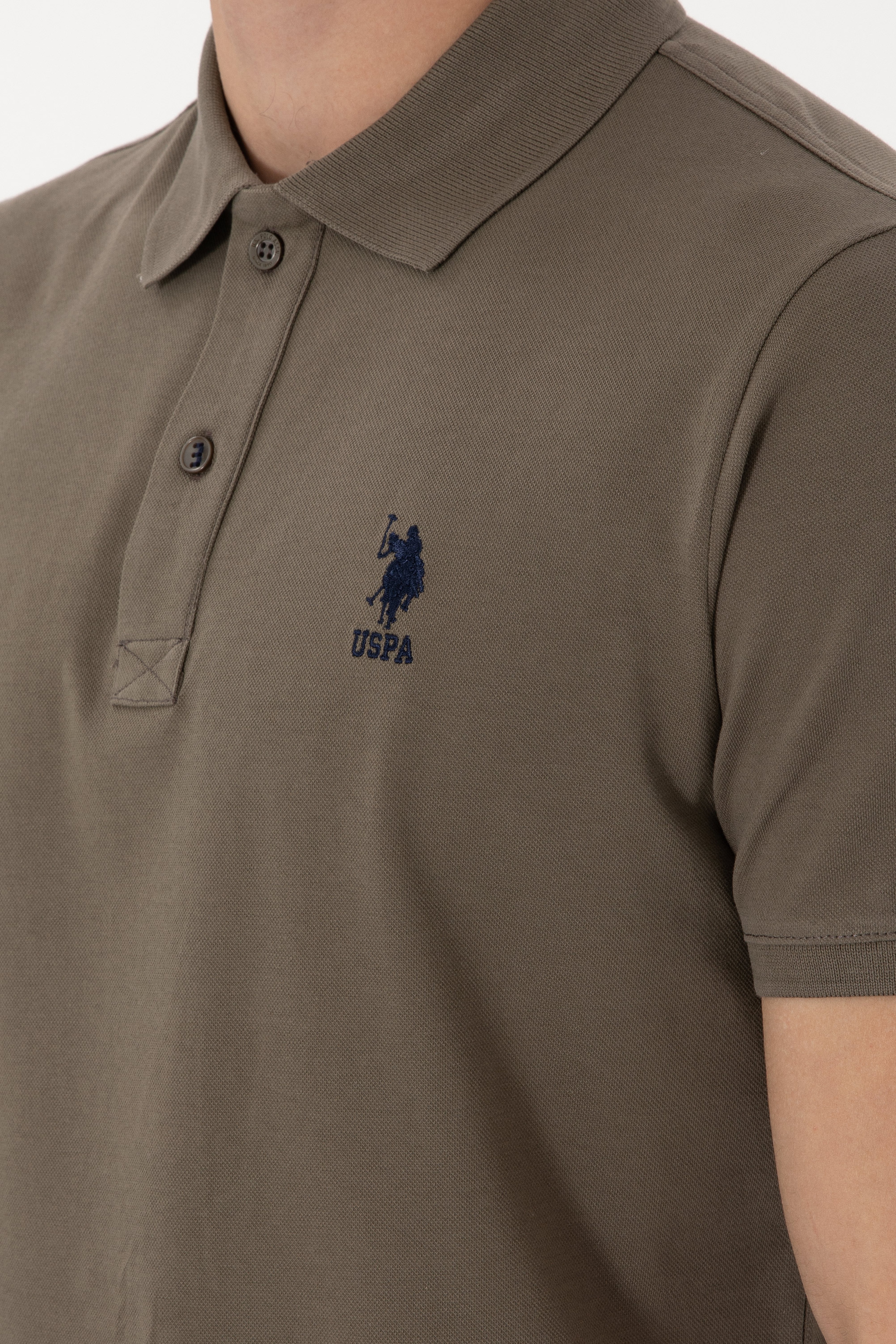 Erkek Slim Fit Polo Yaka Vizon Basic Tişört - Image 7