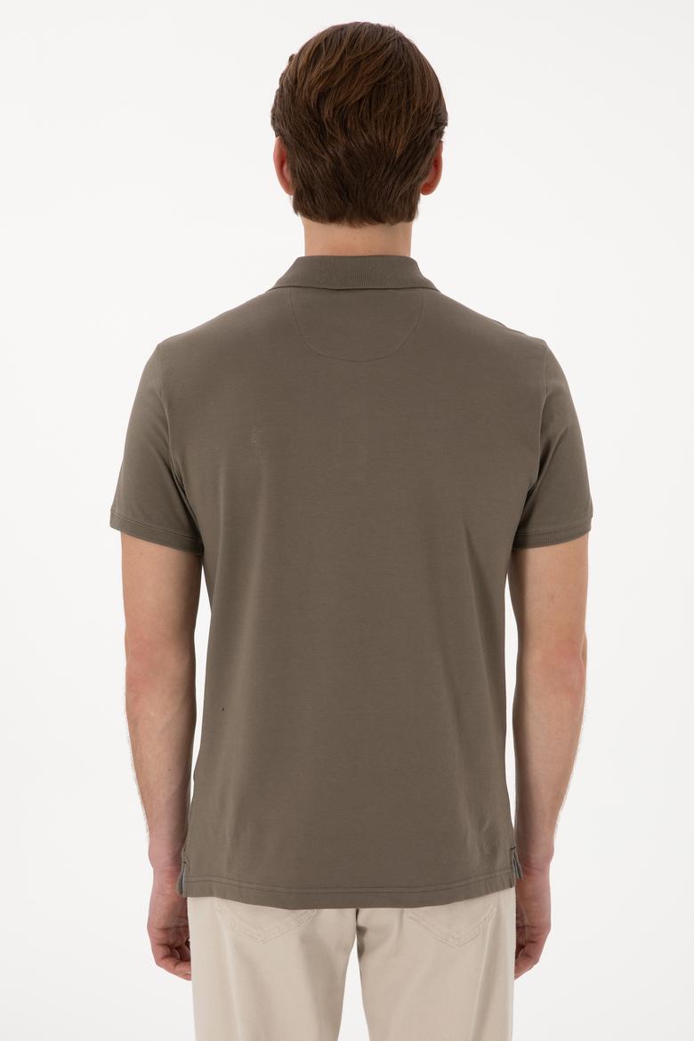 Erkek Slim Fit Polo Yaka Vizon Basic Tişört - 50298011106