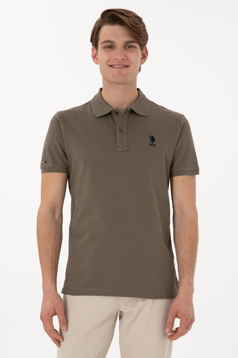 Erkek Slim Fit Polo Yaka Vizon Basic Tişört
