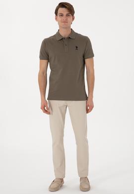Erkek Slim Fit Polo Yaka Vizon Basic Tişört - 50298011106