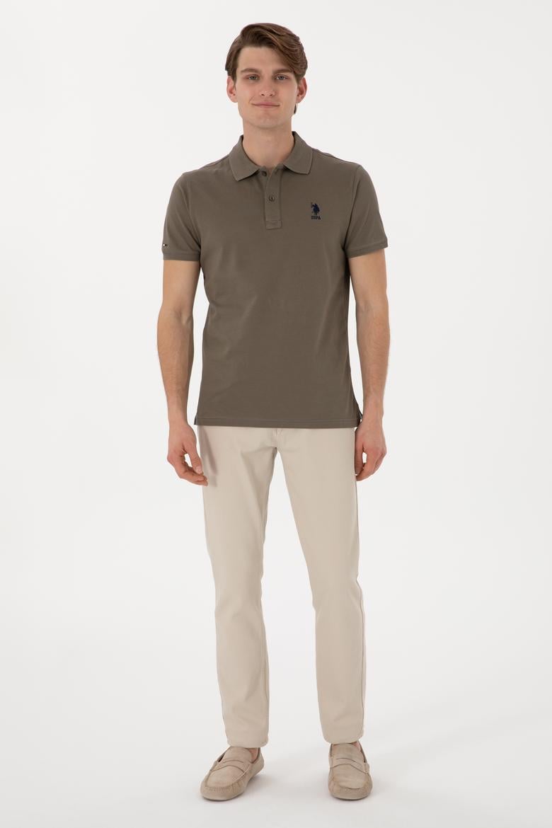 Erkek Slim Fit Polo Yaka Vizon Basic Tişört - 50298011106