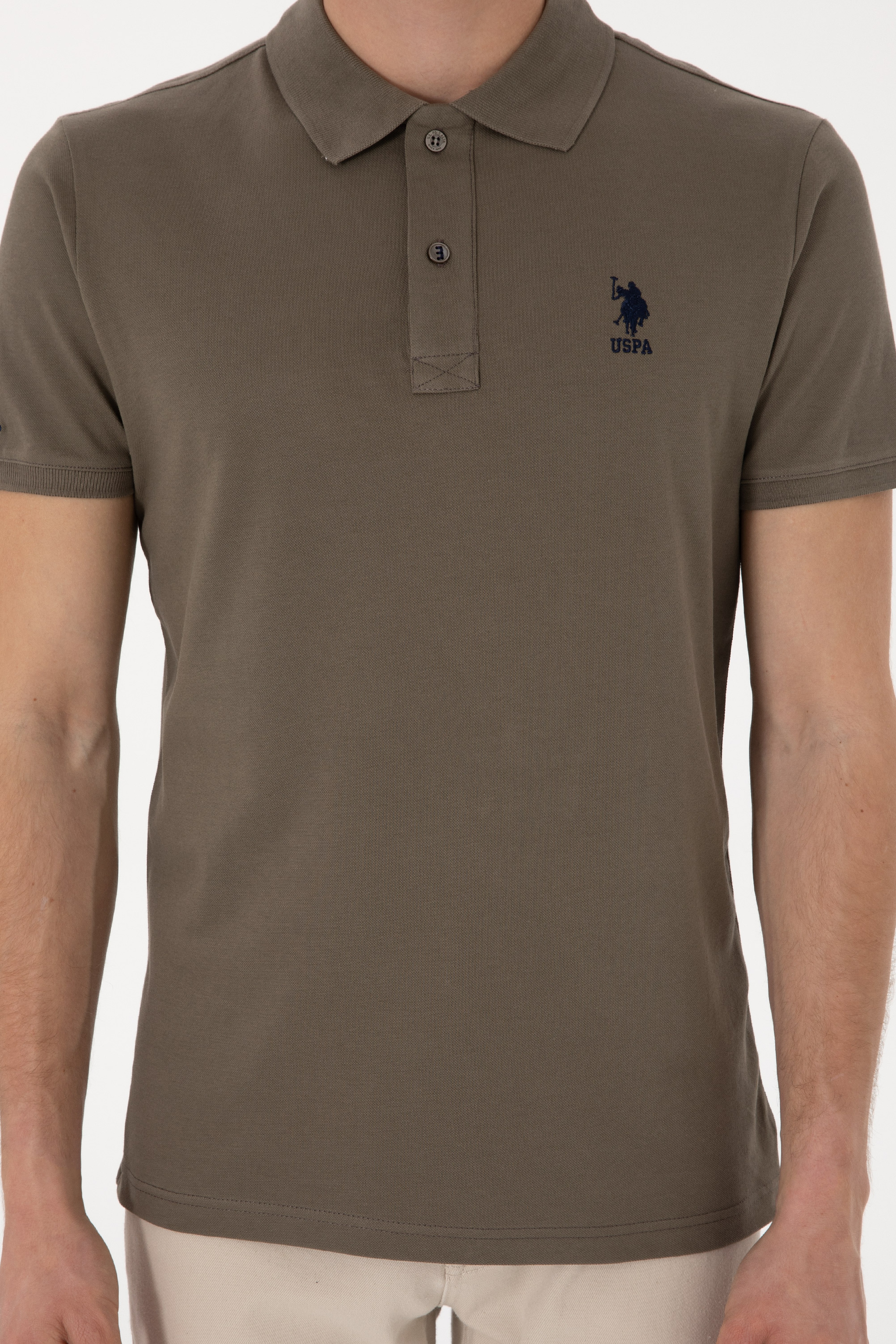 Erkek Slim Fit Polo Yaka Vizon Basic Tişört