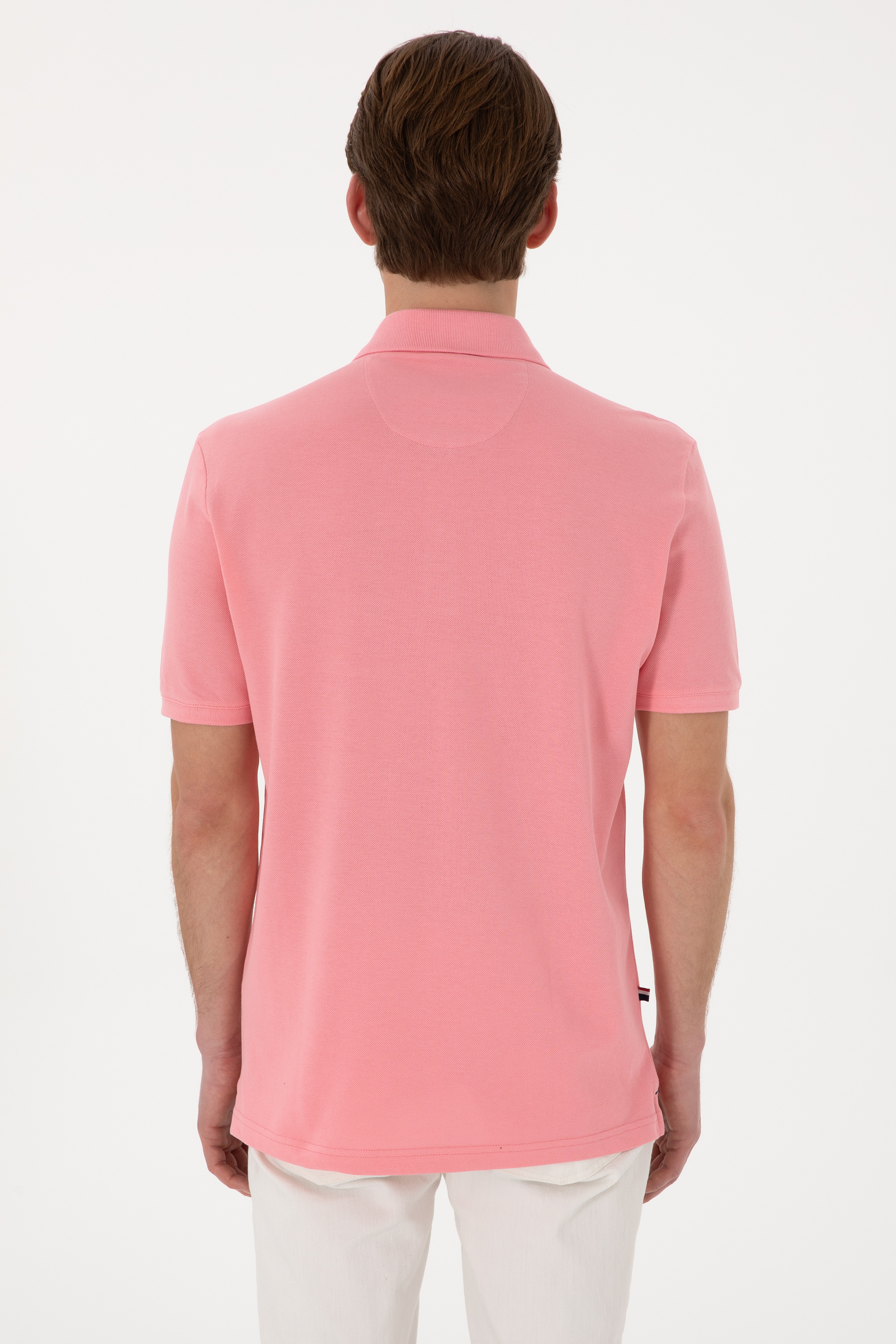 Erkek Regular Fit Polo Yaka Pembe Basic Tişört - Image 5