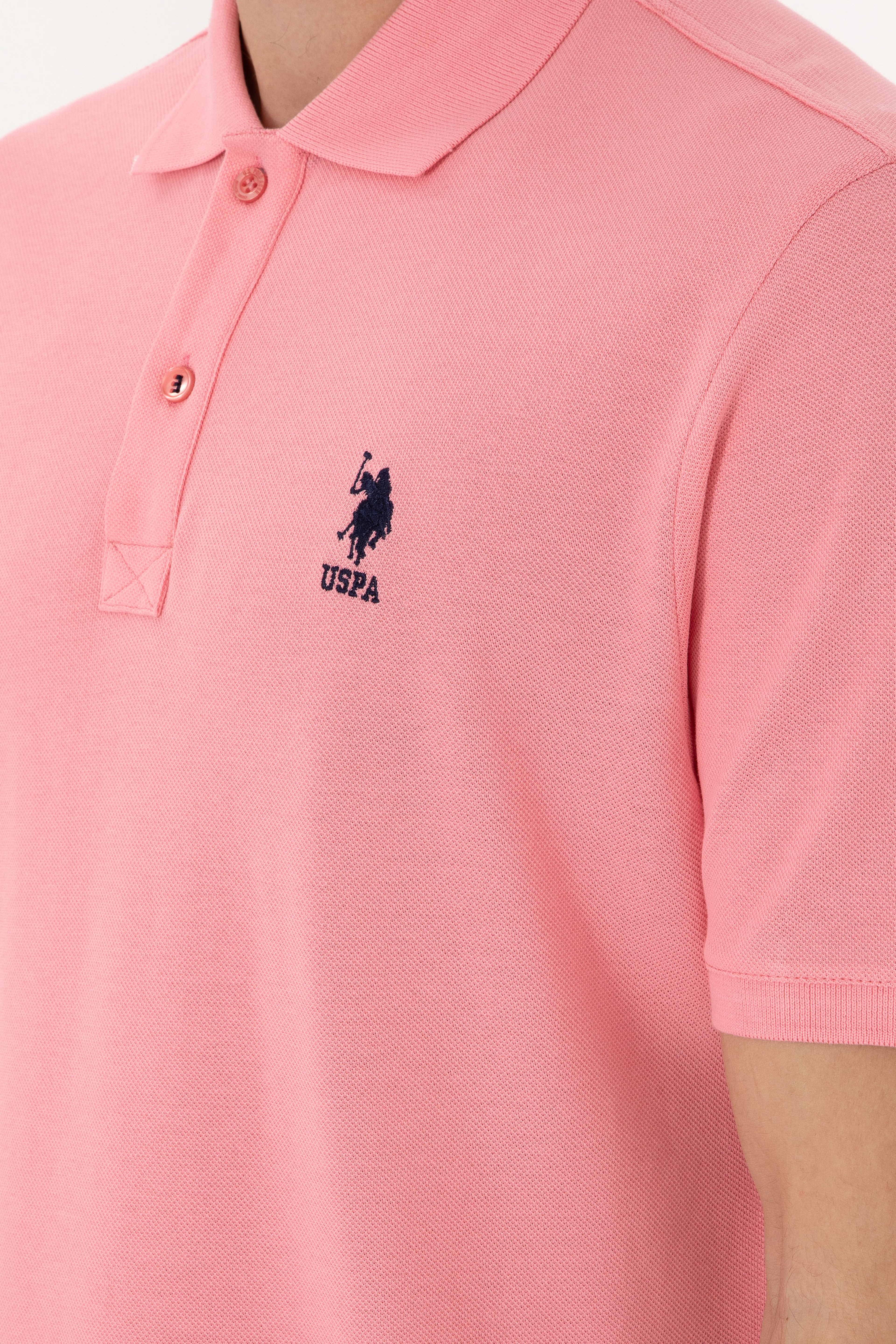 Erkek Regular Fit Polo Yaka Pembe Basic Tişört - Image 7