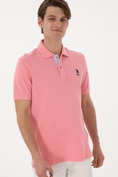 Erkek Regular Fit Polo Yaka Pembe Basic Tişört