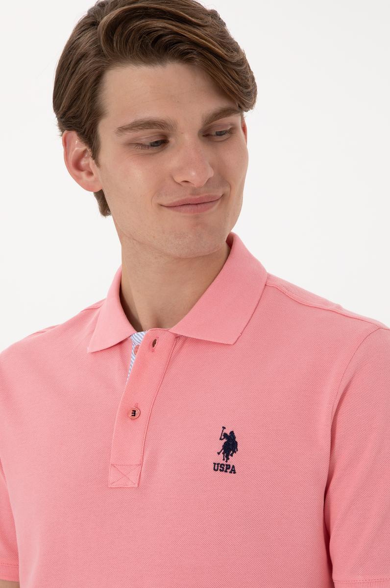 Erkek Regular Fit Polo Yaka Pembe Basic Tişört