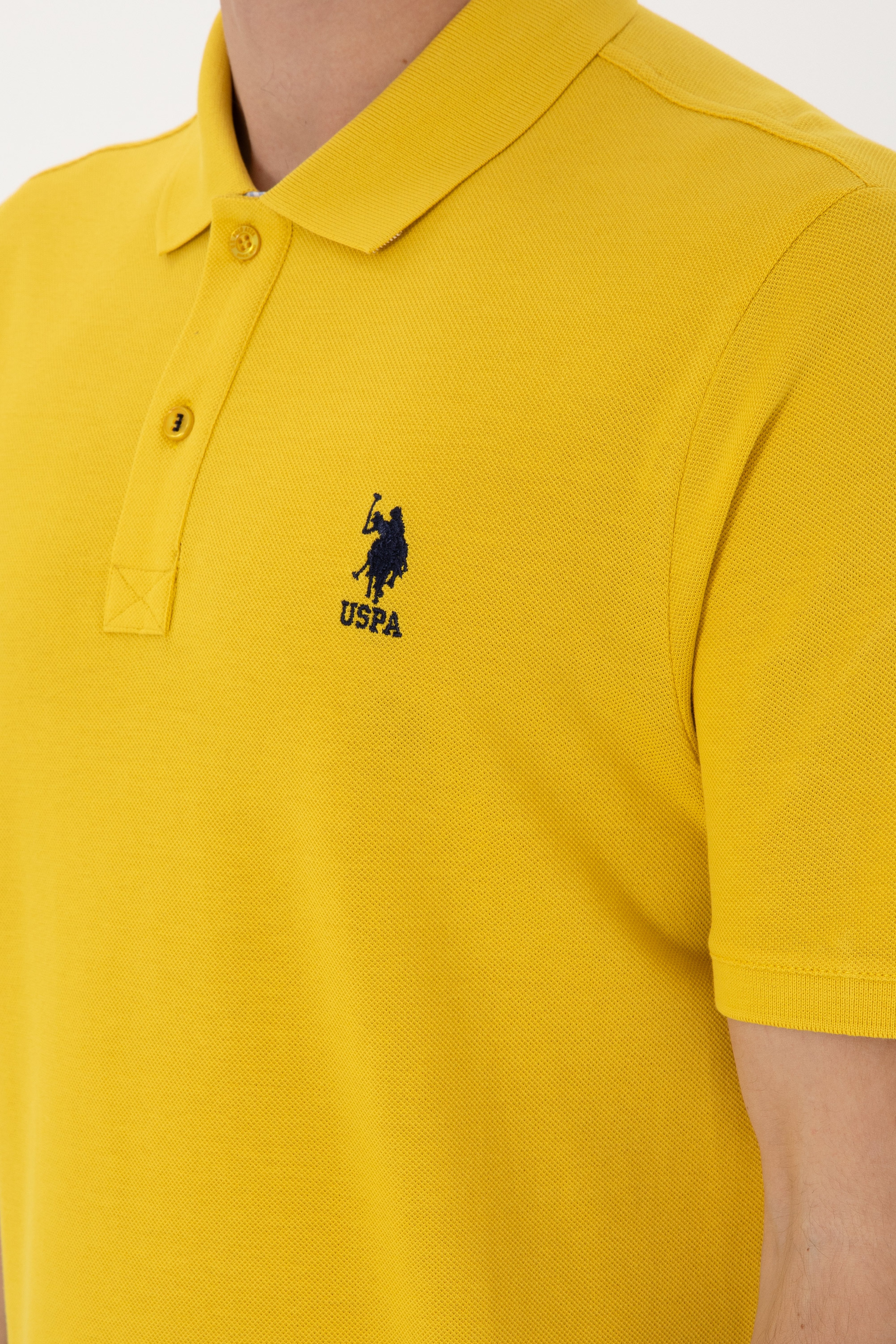Erkek Regular Fit Polo Yaka Sarı Basic Tişört - Image 7