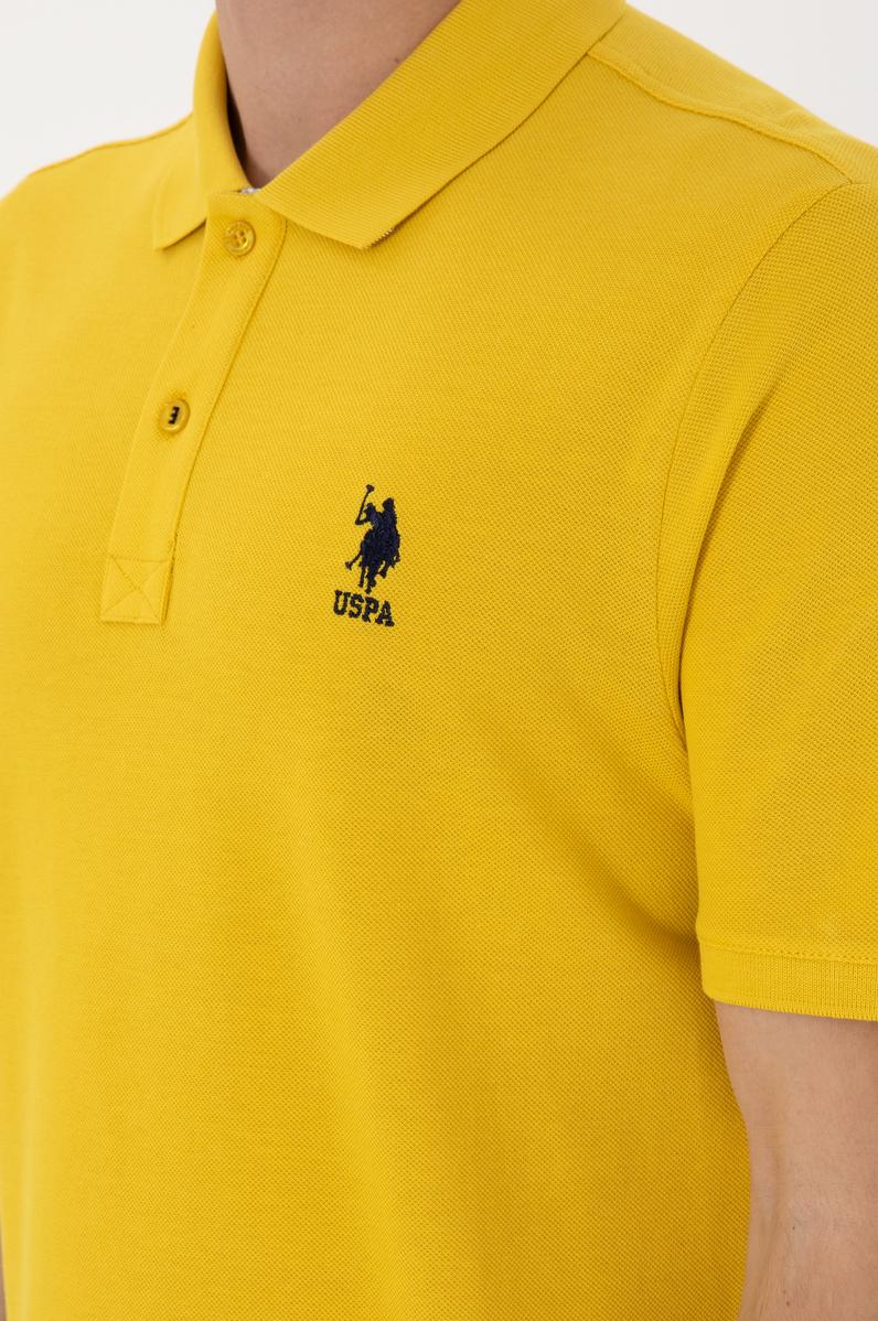 Erkek Regular Fit Polo Yaka Sarı Basic Tişört