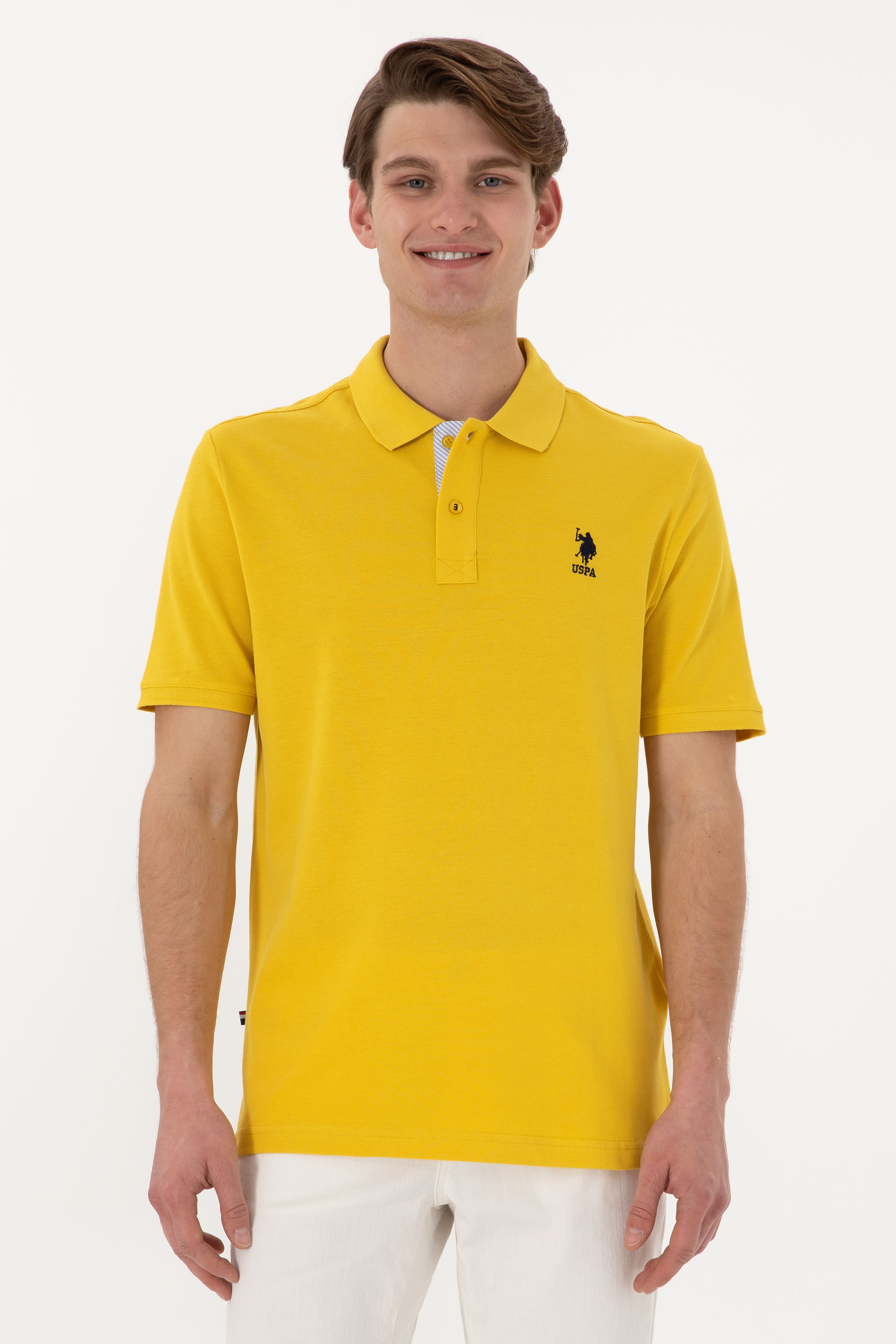Erkek Regular Fit Polo Yaka Sarı Basic Tişört - Image 1
