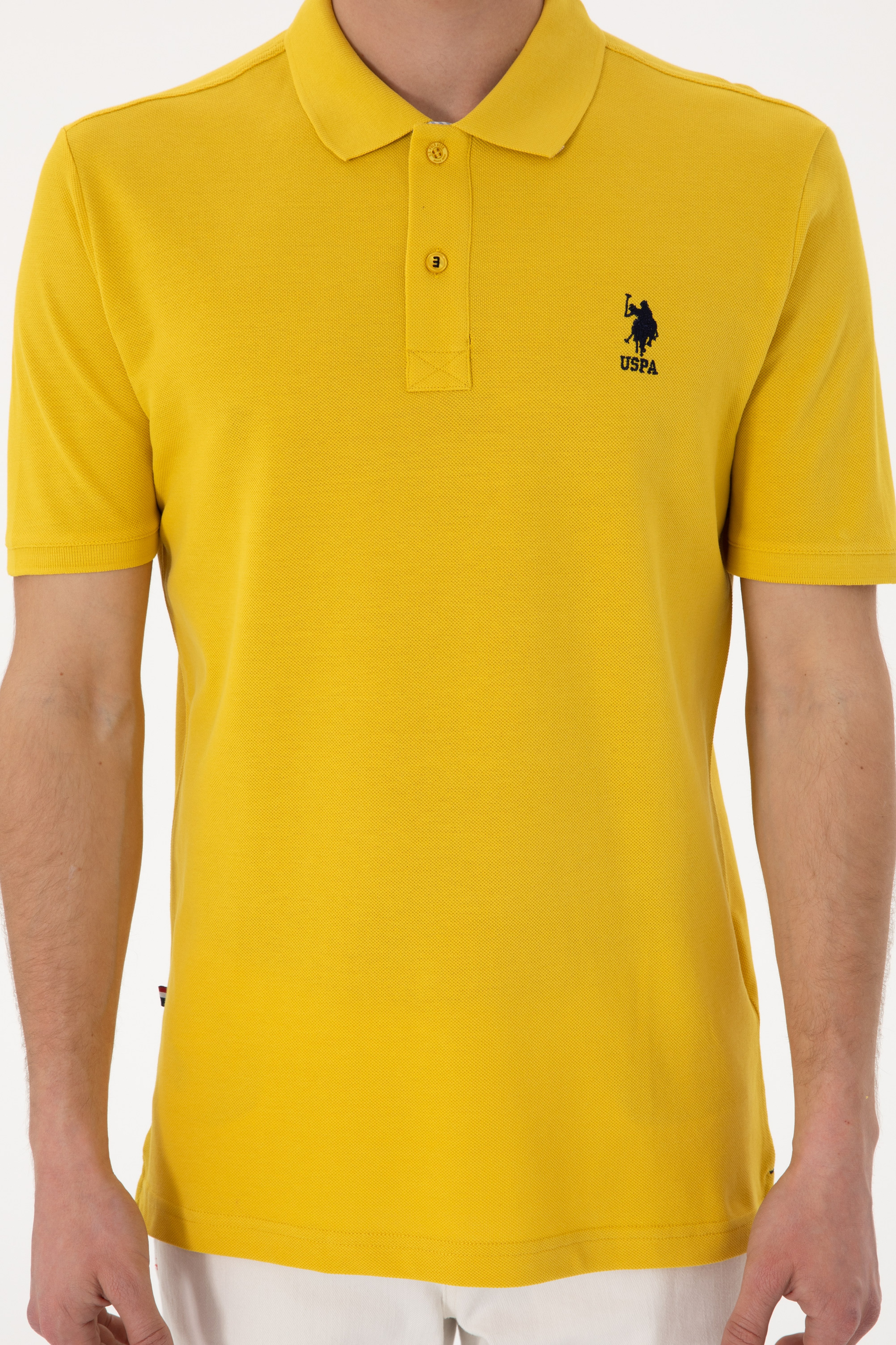 Erkek Regular Fit Polo Yaka Sarı Basic Tişört