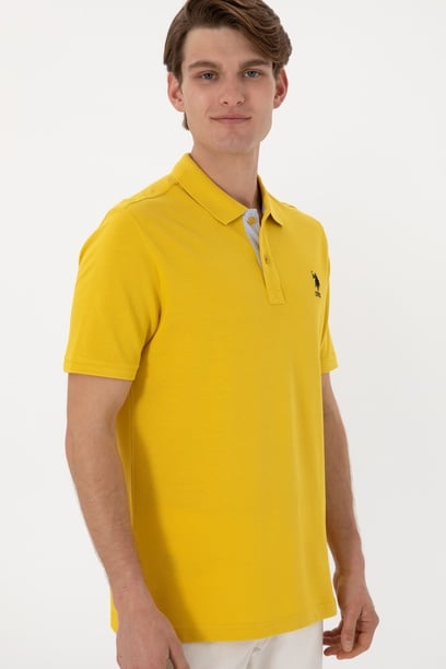 Erkek Regular Fit Polo Yaka Sarı Basic Tişört