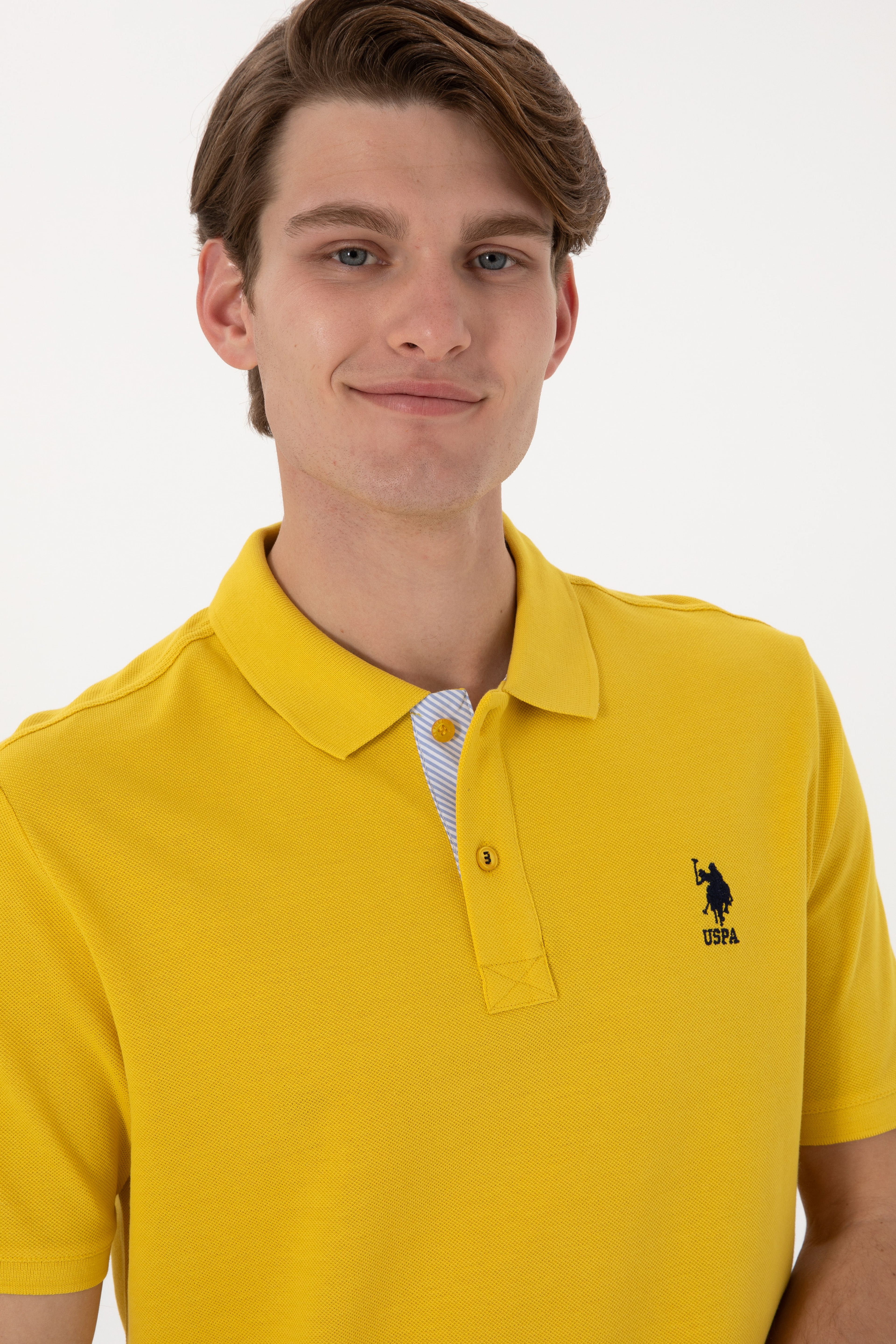 Erkek Regular Fit Polo Yaka Sarı Basic Tişört