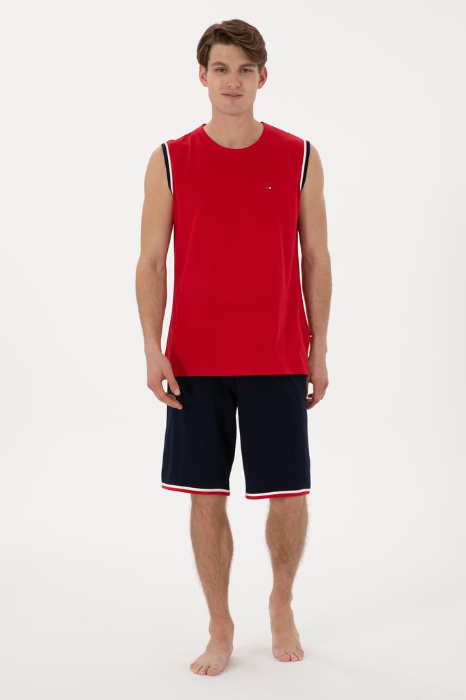 Erkek Bisiklet Yaka Kırmızı Pijama Takımı