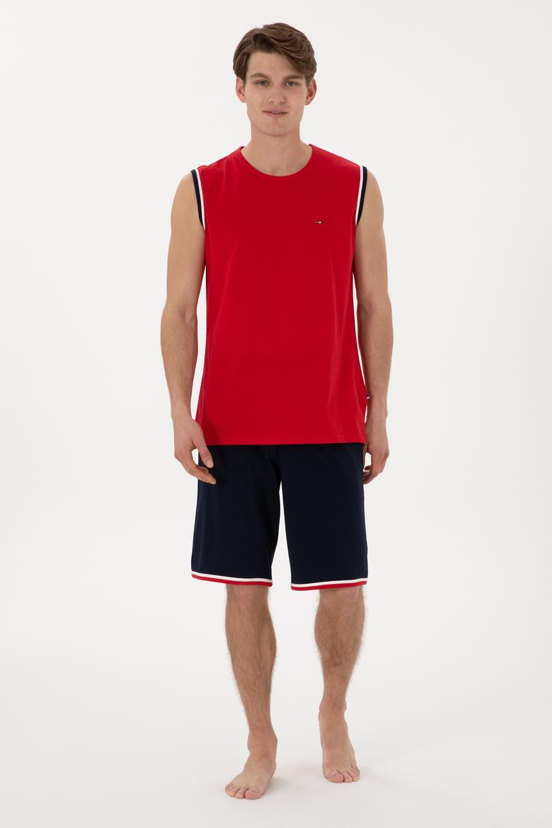 Erkek Bisiklet Yaka Kırmızı Pijama Takımı