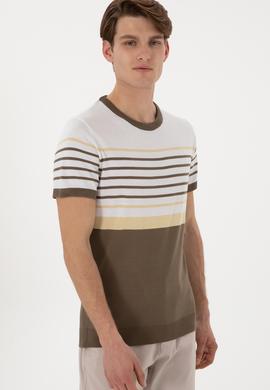 Erkek Slim Fit Bisiklet Yaka Vizon Tişört - 50299358055