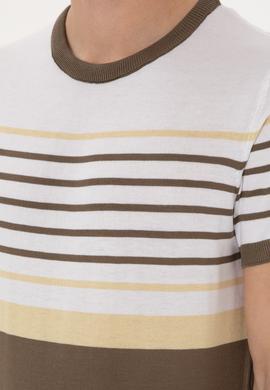 Erkek Slim Fit Bisiklet Yaka Vizon Tişört - 50299358055