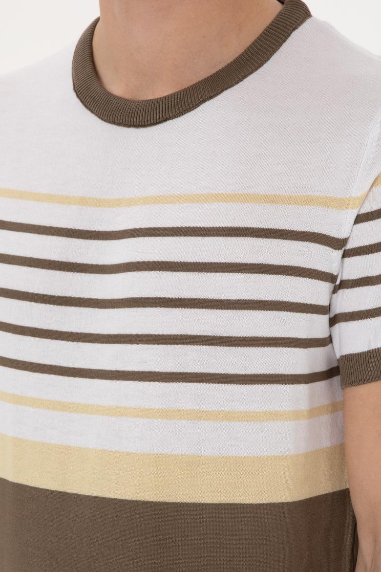 Erkek Slim Fit Bisiklet Yaka Vizon Tişört - 50299358055