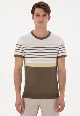 Erkek Slim Fit Bisiklet Yaka Vizon Tişört - 50299358055