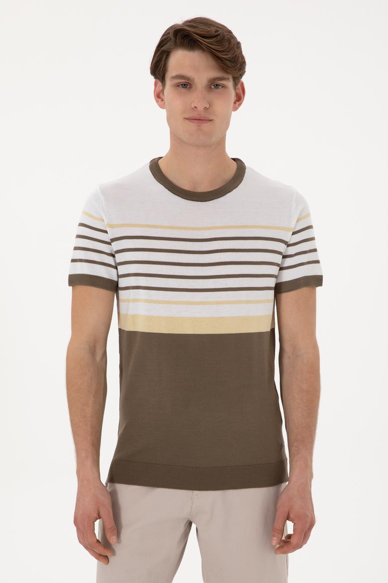 Erkek Slim Fit Bisiklet Yaka Vizon Tişört