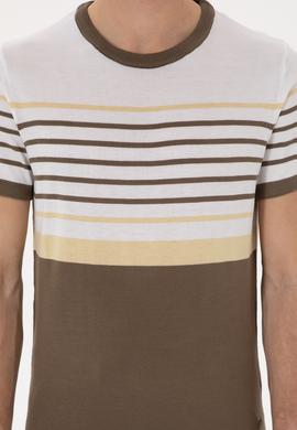 Erkek Slim Fit Bisiklet Yaka Vizon Tişört - 50299358055