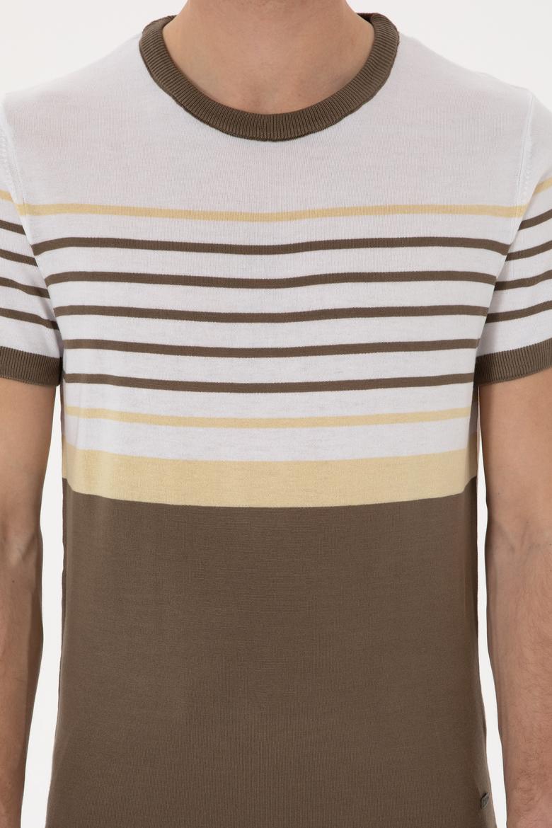 Erkek Slim Fit Bisiklet Yaka Vizon Tişört - 50299358055