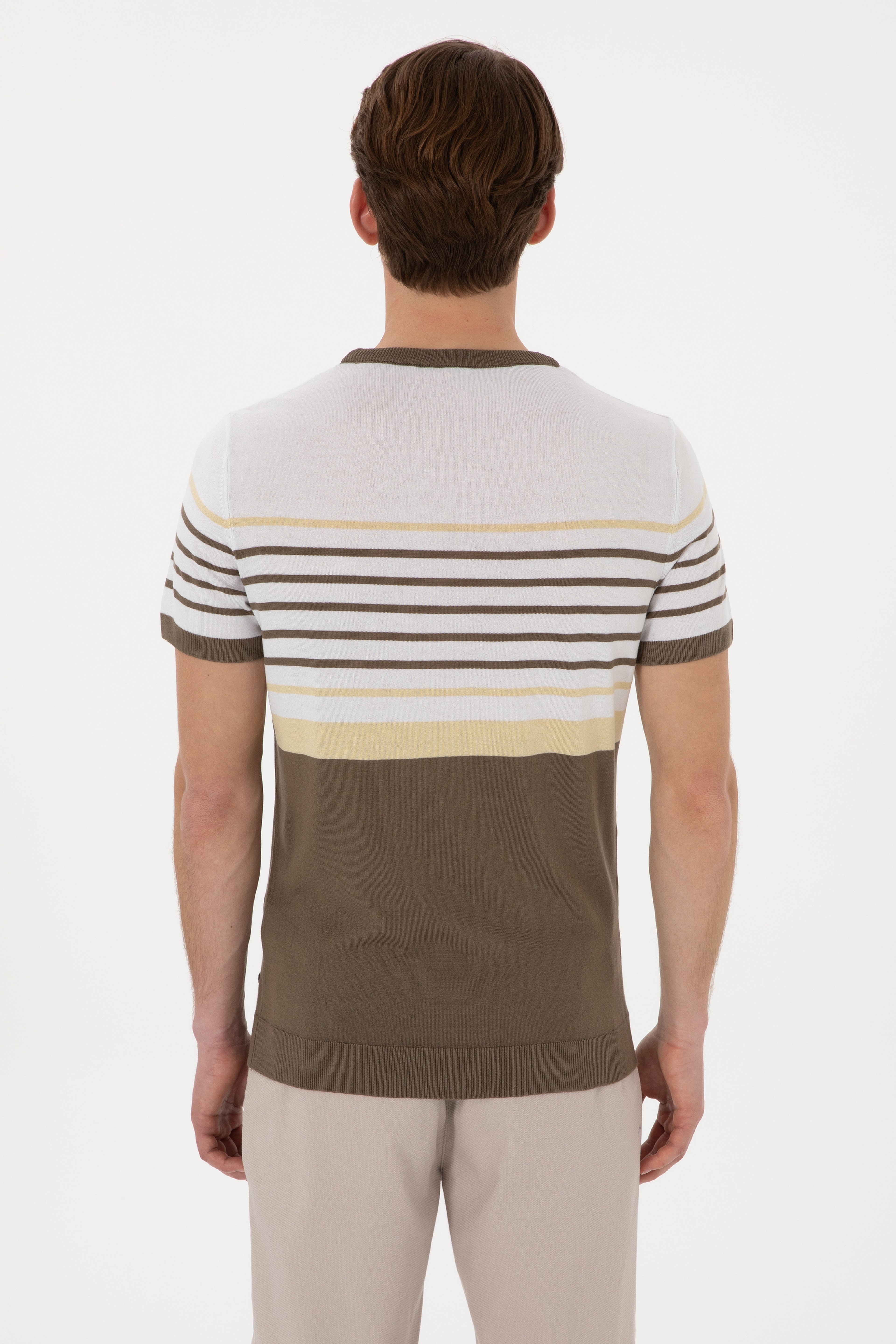 Erkek Slim Fit Bisiklet Yaka Vizon Tişört - Image 5