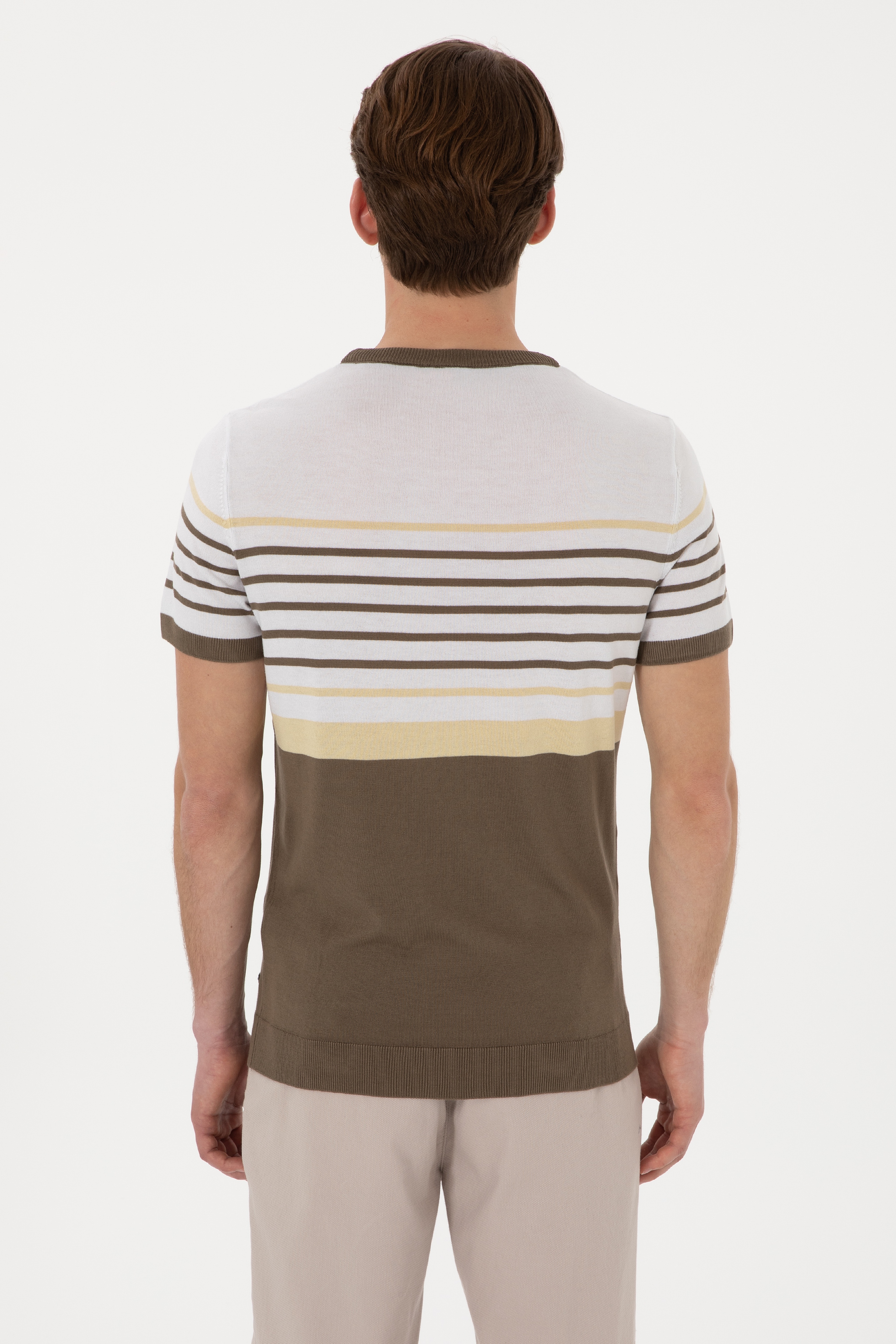 Erkek Slim Fit Bisiklet Yaka Vizon Tişört