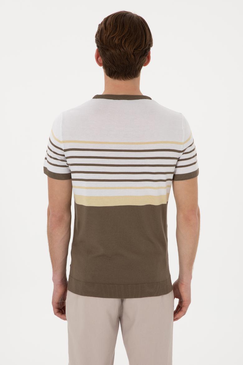 Erkek Slim Fit Bisiklet Yaka Vizon Tişört - 50299358055