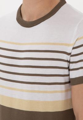 Erkek Slim Fit Bisiklet Yaka Vizon Tişört - 50299358055