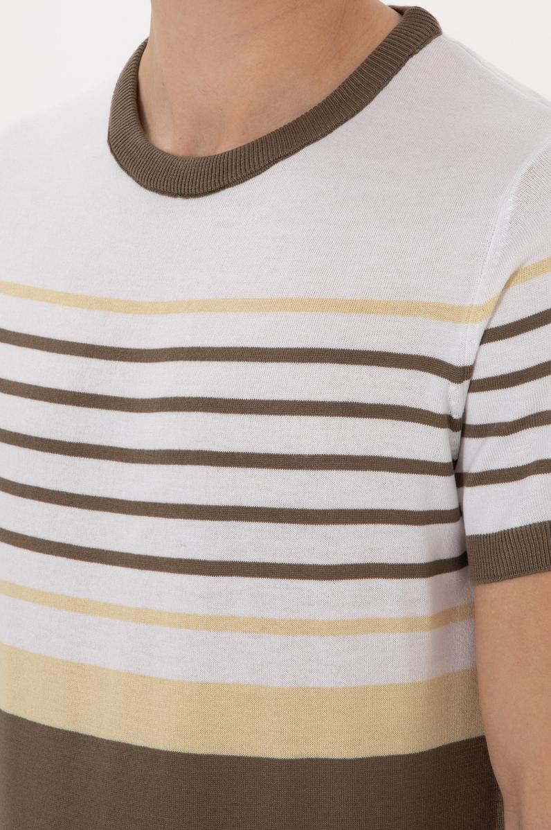 Erkek Slim Fit Bisiklet Yaka Vizon Tişört