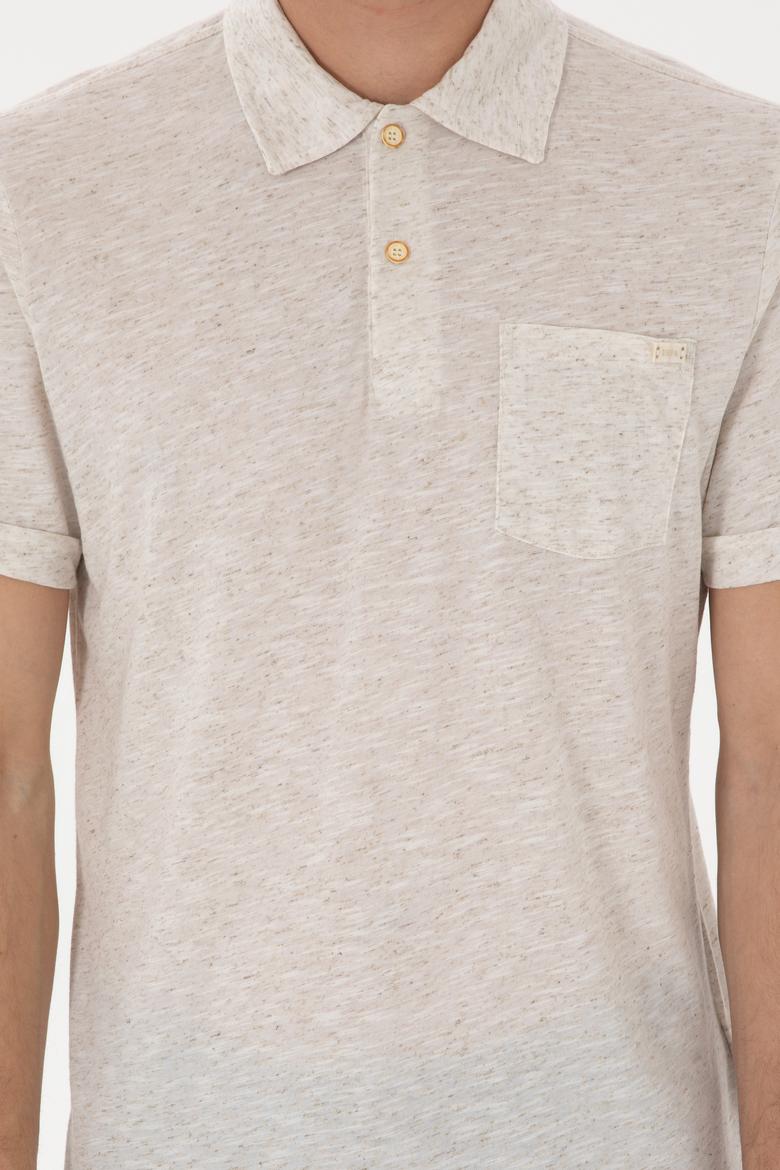 Erkek Regular Fit Polo Yaka Krem Tişört - 50299752031