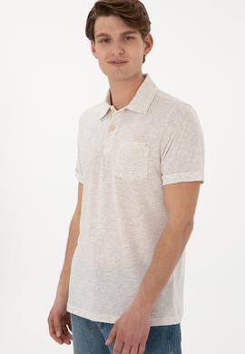 Erkek Regular Fit Polo Yaka Krem Tişört - 50299752031