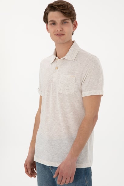Erkek Regular Fit Polo Yaka Krem Tişört