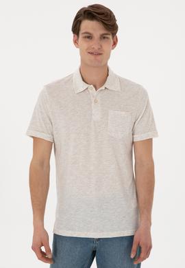 Erkek Regular Fit Polo Yaka Krem Tişört - 50299752031