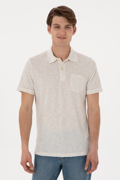 Erkek Regular Fit Polo Yaka Krem Tişört