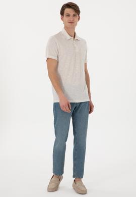 Erkek Regular Fit Polo Yaka Krem Tişört - 50299752031