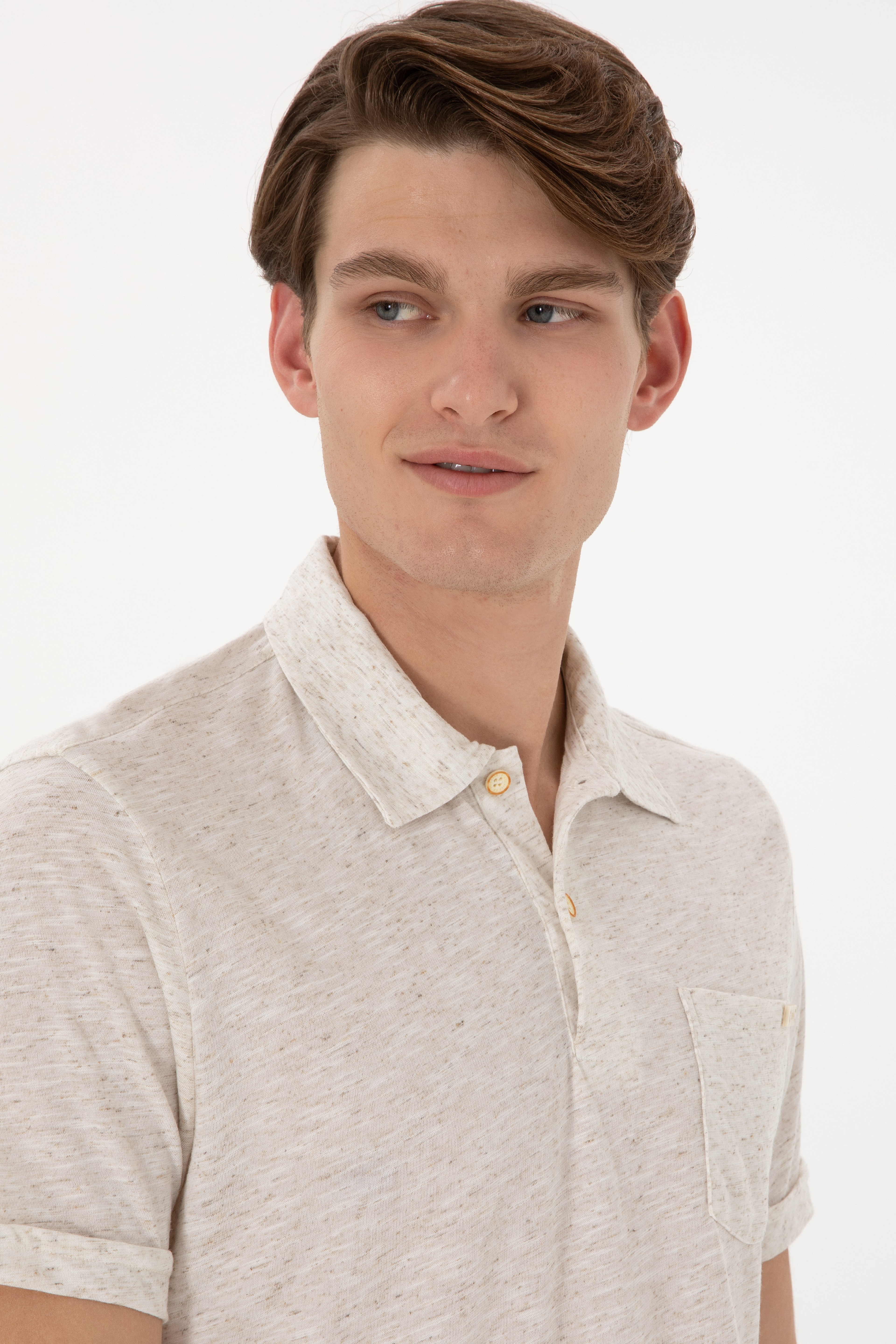 Erkek Regular Fit Polo Yaka Krem Tişört - Image 2