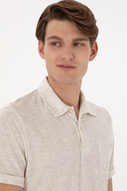 Erkek Regular Fit Polo Yaka Krem Tişört