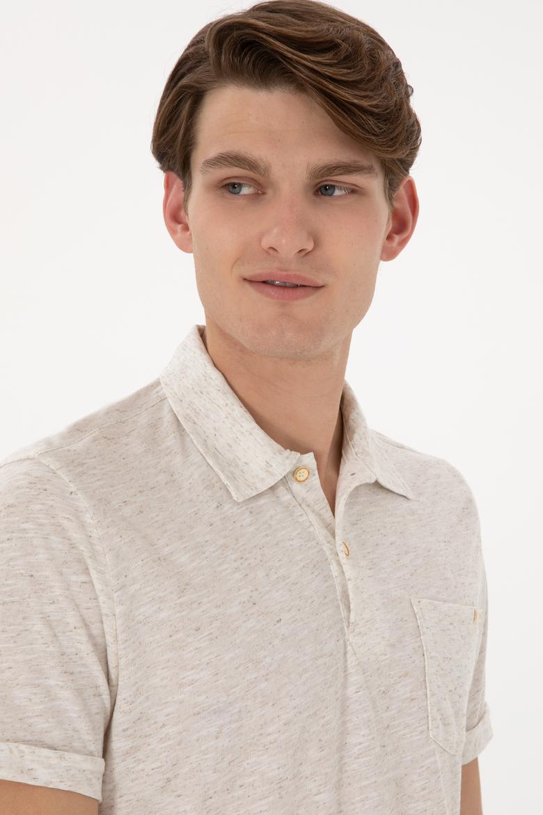 Erkek Regular Fit Polo Yaka Krem Tişört - 50299752031