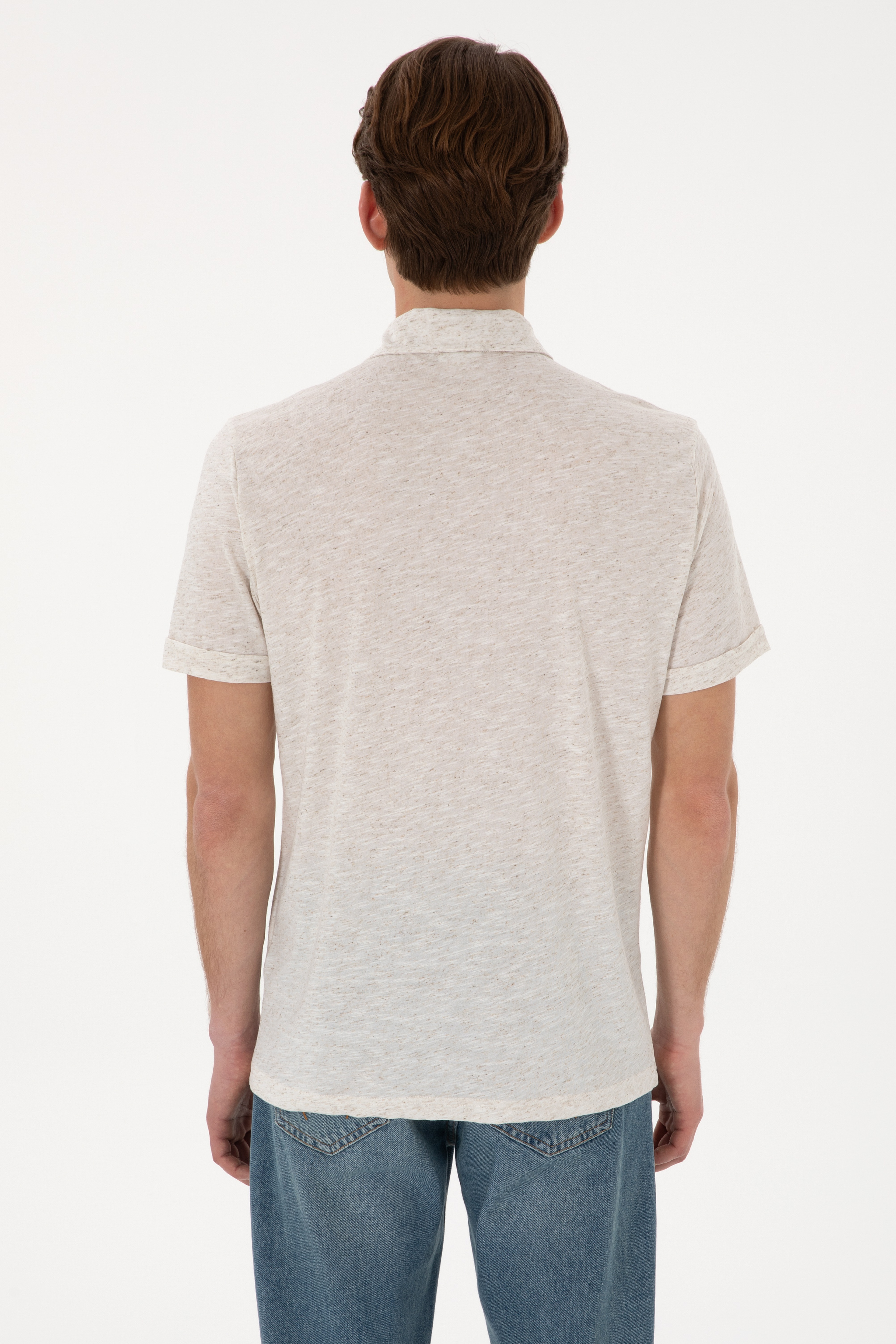Erkek Regular Fit Polo Yaka Krem Tişört - Image 5