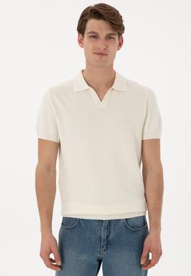 Erkek Slim Fit Polo Yaka Krem Tişört - 50299409010