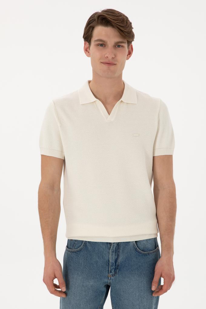 Erkek Slim Fit Polo Yaka Krem Tişört
