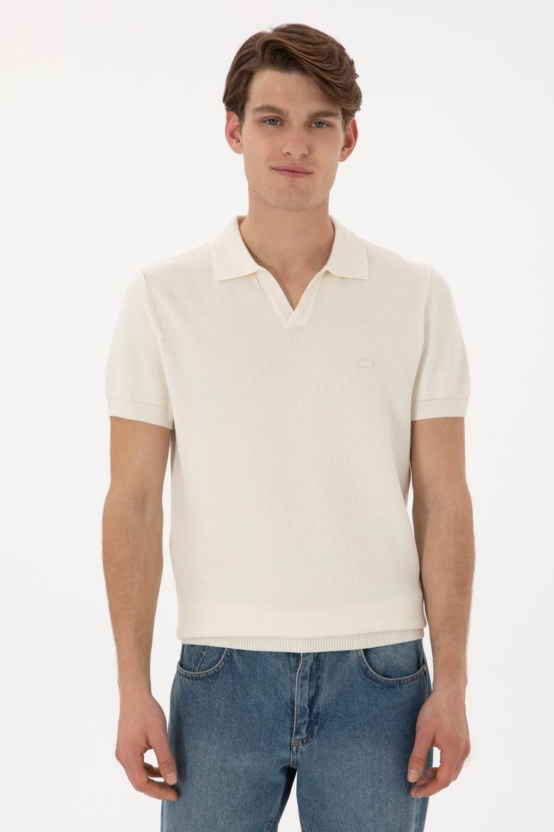 Erkek Slim Fit Polo Yaka Krem Tişört