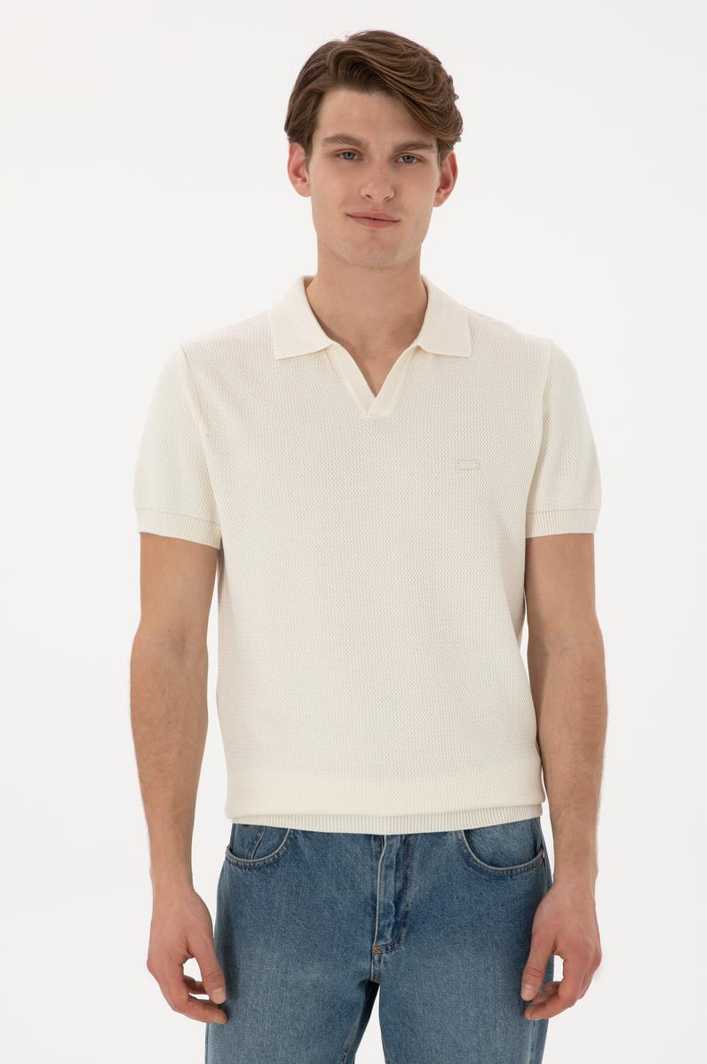 Erkek Slim Fit Polo Yaka Krem Tişört