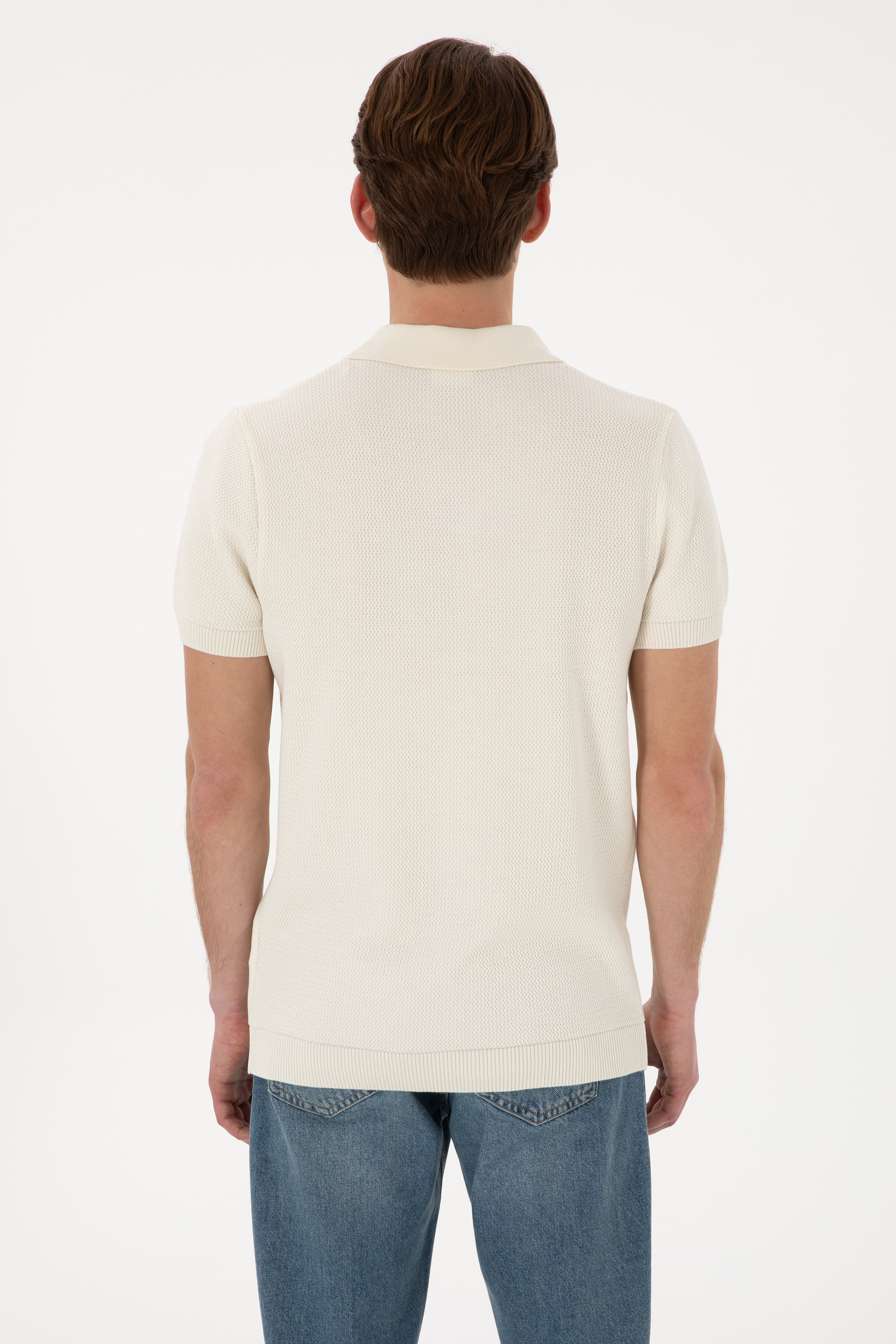 Erkek Slim Fit Polo Yaka Krem Tişört