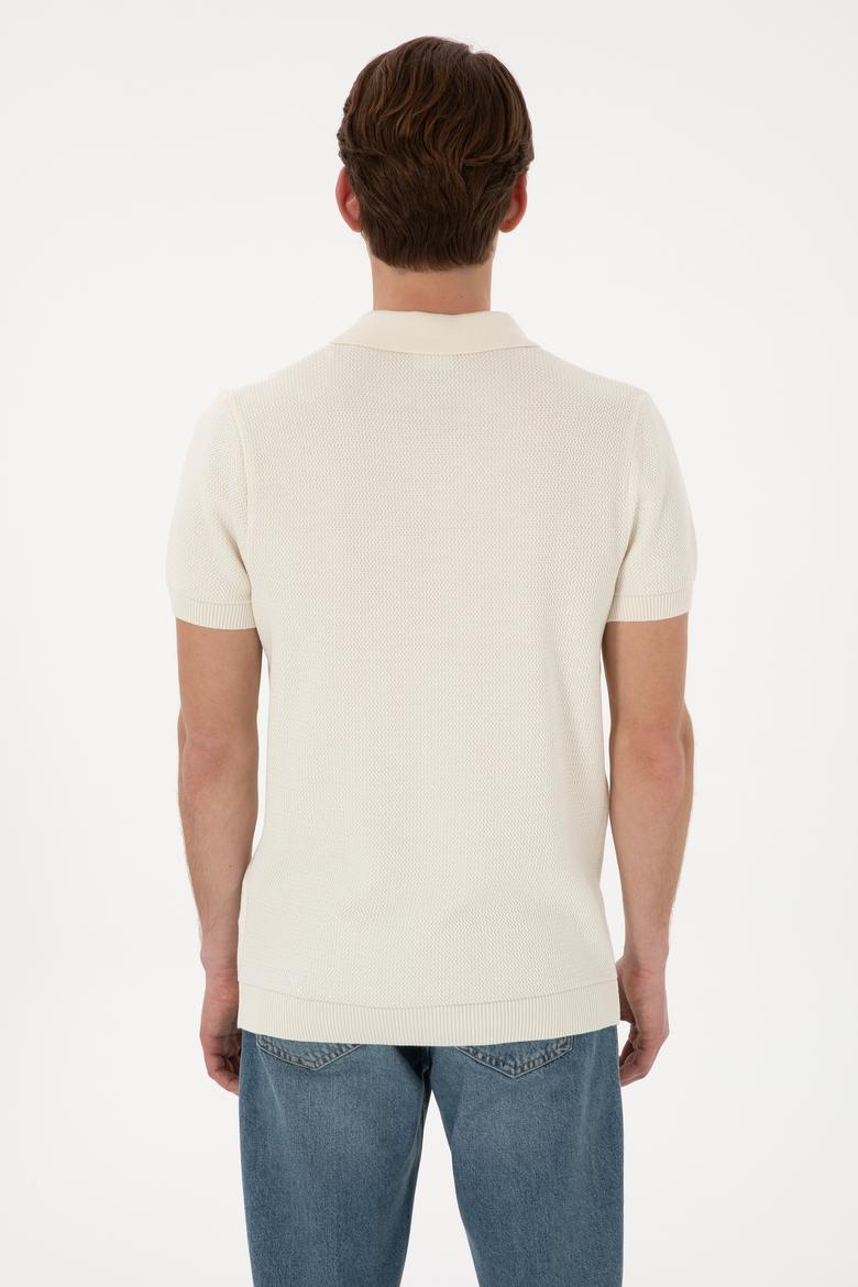 Erkek Slim Fit Polo Yaka Krem Tişört - 50299409010