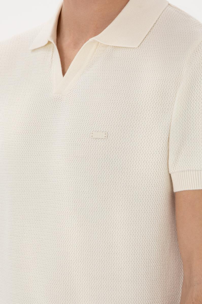 Erkek Slim Fit Polo Yaka Krem Tişört
