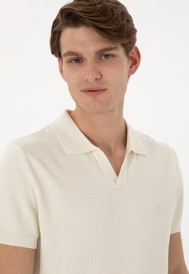 Erkek Slim Fit Polo Yaka Krem Tişört - 50299409010