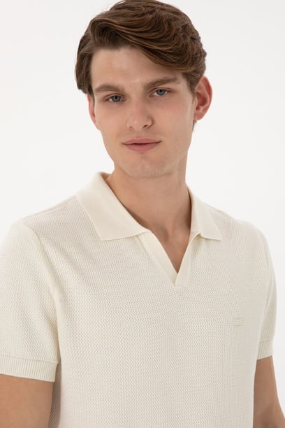 Erkek Slim Fit Polo Yaka Krem Tişört
